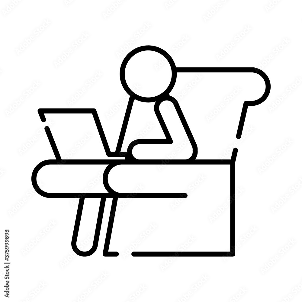 human figure avatar working in laptop seated in sofa line style icon human figure avatar working in laptop seated in sofa line style icon