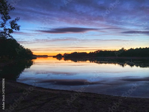 sunset over the sea lake
