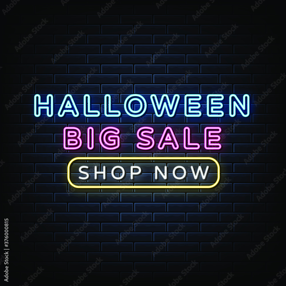 Halloween big sale neon sign, neon style template Halloween big sale neon sign, neon style template