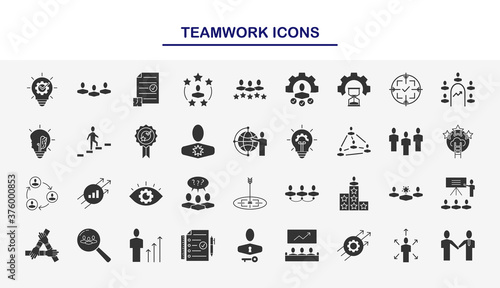 Set of Teamwork vector solid icons. For mobile concepts, web apps, UI UX. Vector Illustration.