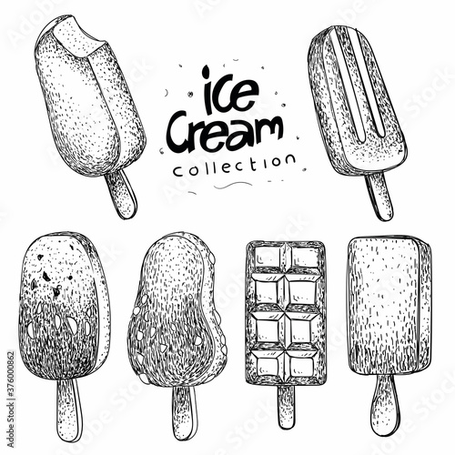 vector ice cream collection, ice cream illustration in hand drawn style