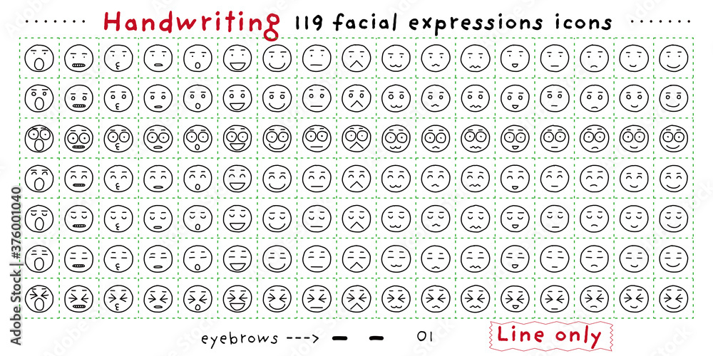 Handwriting facial expression icon 119 Line only_01