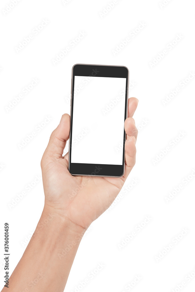 Man hand holding smart phone isolated on white Man hand holding smart phone isolated on white