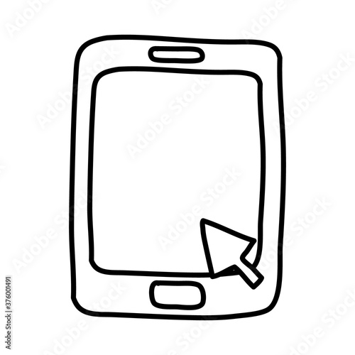 tablet with arrow mouse line style icon