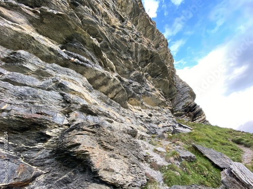 Alpine climbing rocks between the alpine lakes Melchsee (or Melch lake) and Tannensee (or Tannen lake) in the Uri Alps mountain massif, Melchtal - Canton of Obwalden, Switzerland (Schweiz) photo