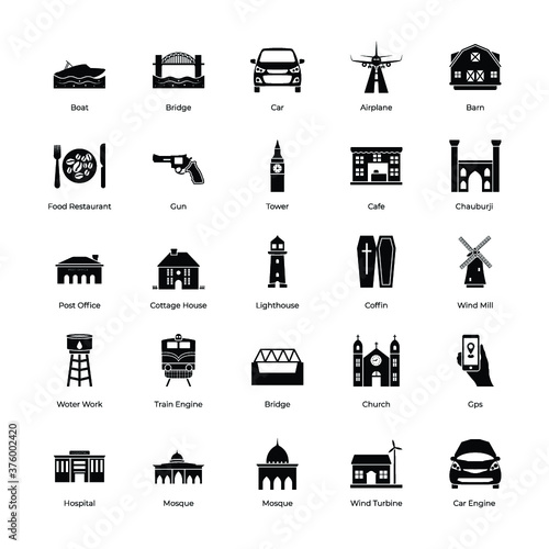 City Map Glyph Icons Pack  photo
