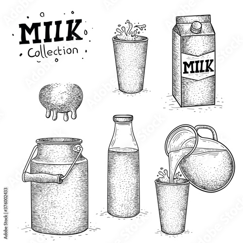 vector milk collection, milk illustration in hand drawn style