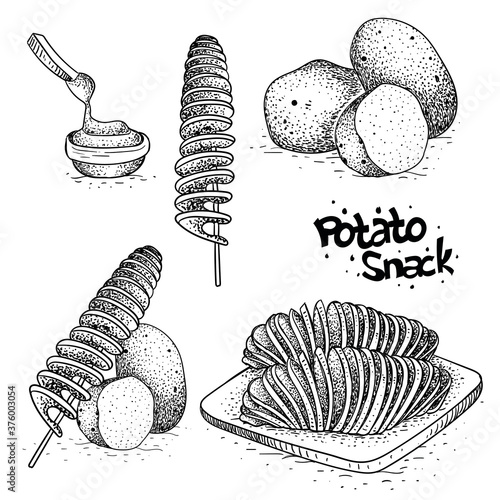 vector snack potato collection. fast food illustration in hand drawn style