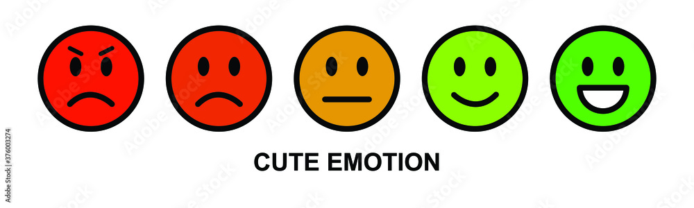 Fototapeta premium Vector emotion feedback scale on white background. Angry, sad, neutral and happy emoticon set. red, orange, yellow and green funny cute cartoon Emoji icon. illustration 