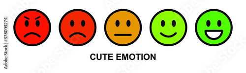 Vector emotion feedback scale on white background. Angry, sad, neutral and happy emoticon set. red, orange, yellow and green funny cute cartoon Emoji icon. illustration 