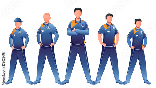 Faceless Character of Cricket Team in Standing Pose.