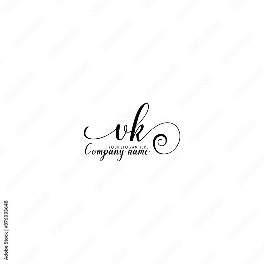 VK Initial handwriting logo template vector
