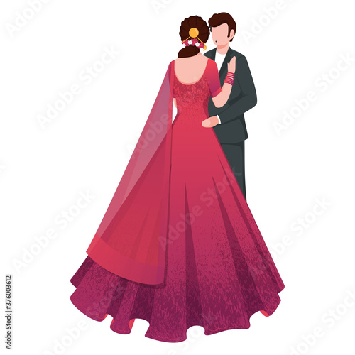 Indian Romantic Couple Character in Standing Pose.