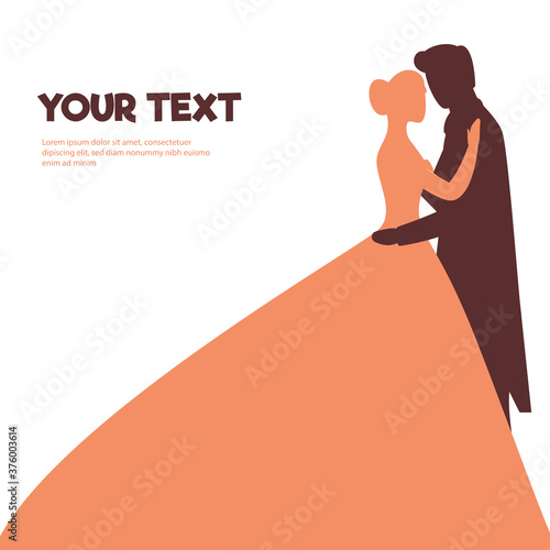 Silhouette Romantic or Wedding Couple on White Background. Can be used as poster or card design.