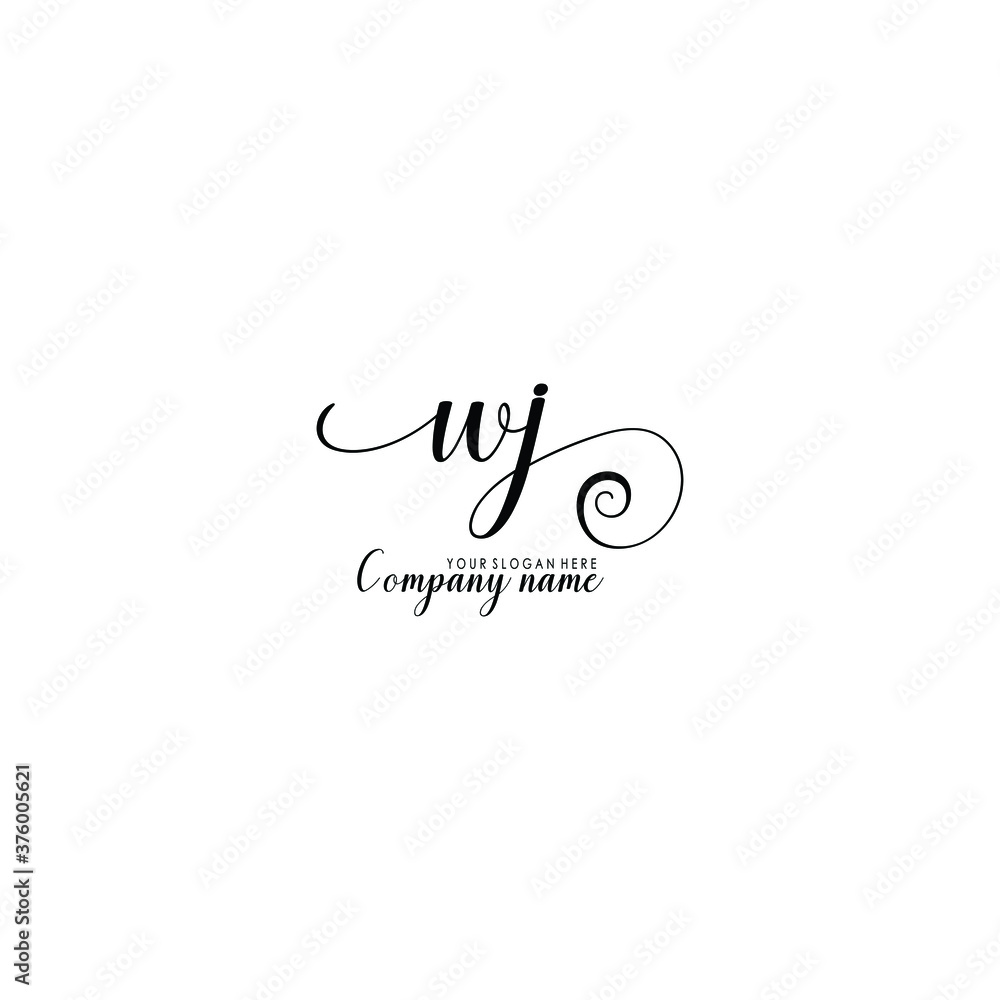 WJ Initial handwriting logo template vector