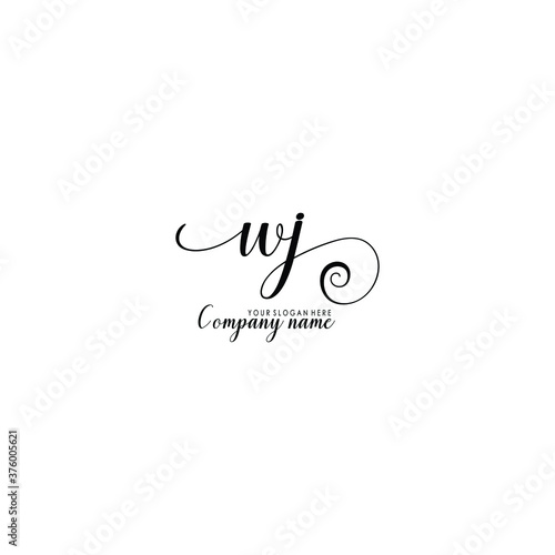 WJ Initial handwriting logo template vector