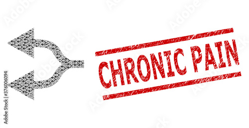 Fractal mosaic split arrows left and Chronic Pain scratched seal. Vector mosaic is constructed with repeating split arrows left parts. Seal includes Chronic Pain caption between parallel lines.