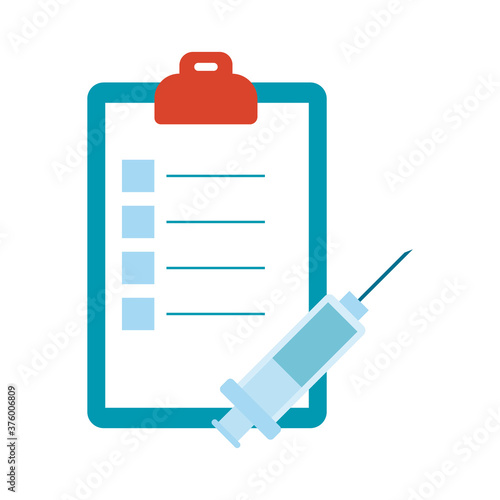 vaccine syringe with checklist flat style icon