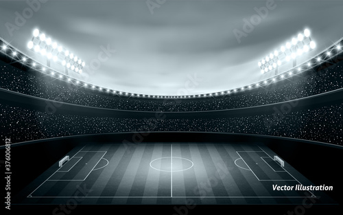 illuminated monochrome football stadium. vector illustration.