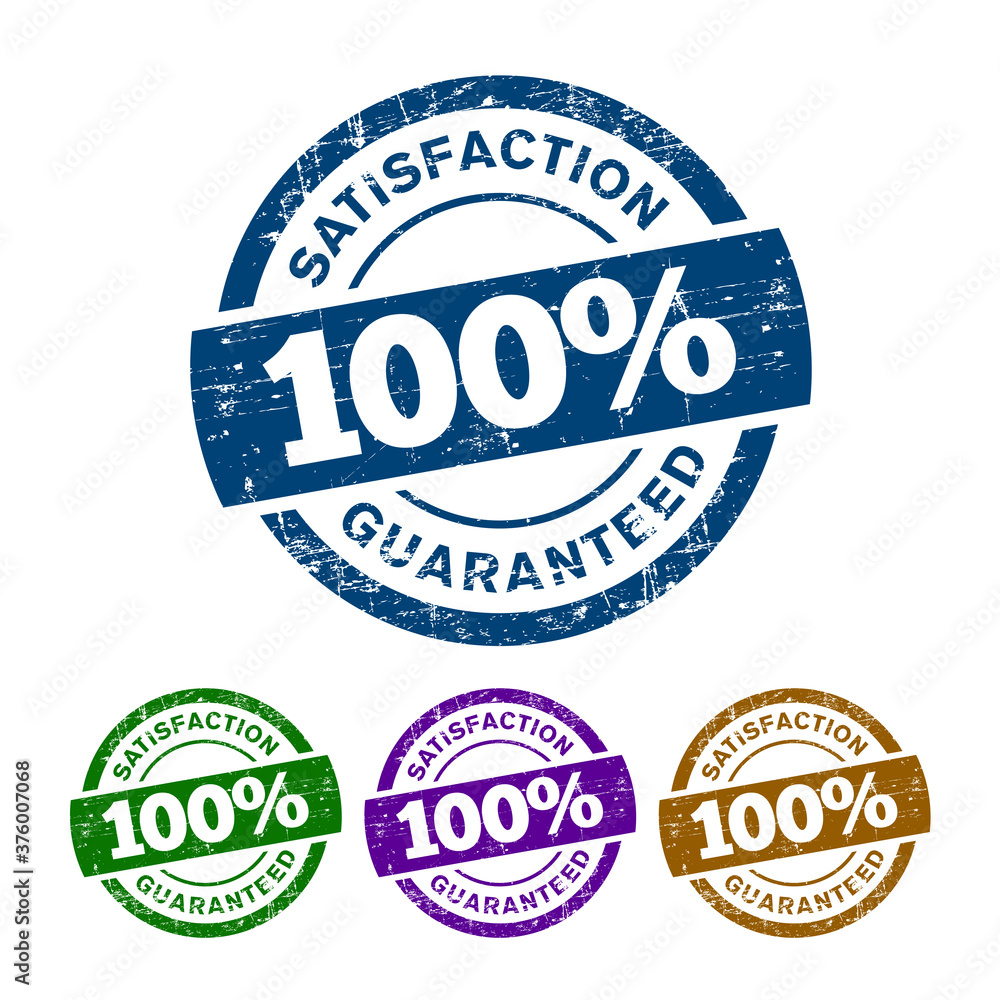 Obraz premium Grunge Simple and powerful 100% Satisfaction Guaranteed Stamp, Badge, Sticker, Icon vector illustration.