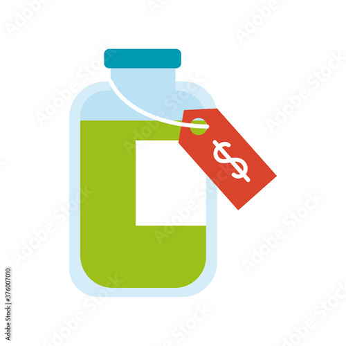 bottle of medicine drugs with price tag flat style icon