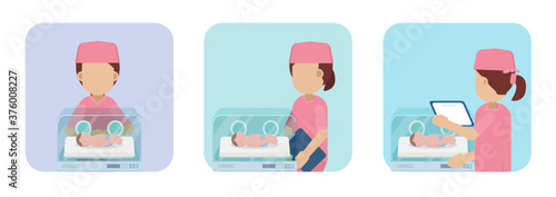 Nurse with baby in incubator