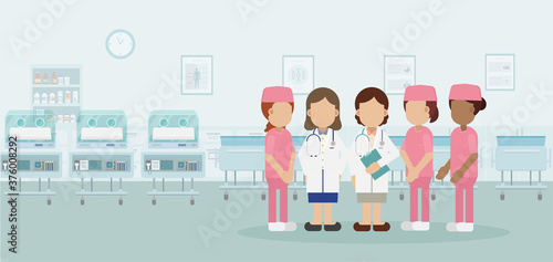 Maternity ward with medical staff