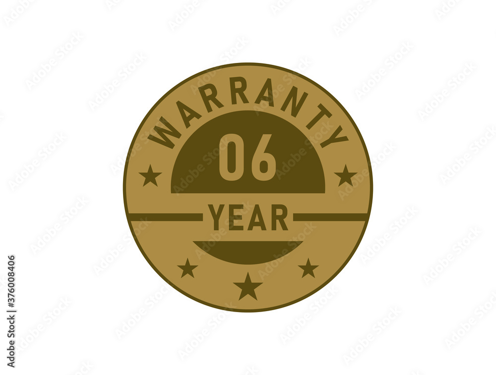 06 years warranty golden badges isolated on white background. Warranty label