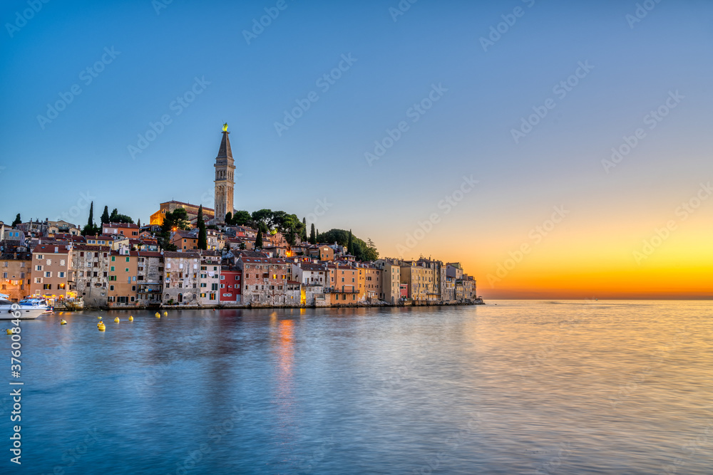 The beautiful old town of Rovinj in Croatia at sunset
