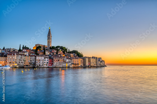 The beautiful old town of Rovinj in Croatia at sunset © elxeneize