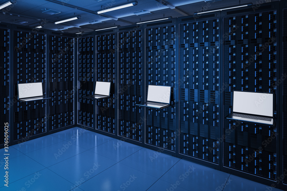 computer notebook in server room