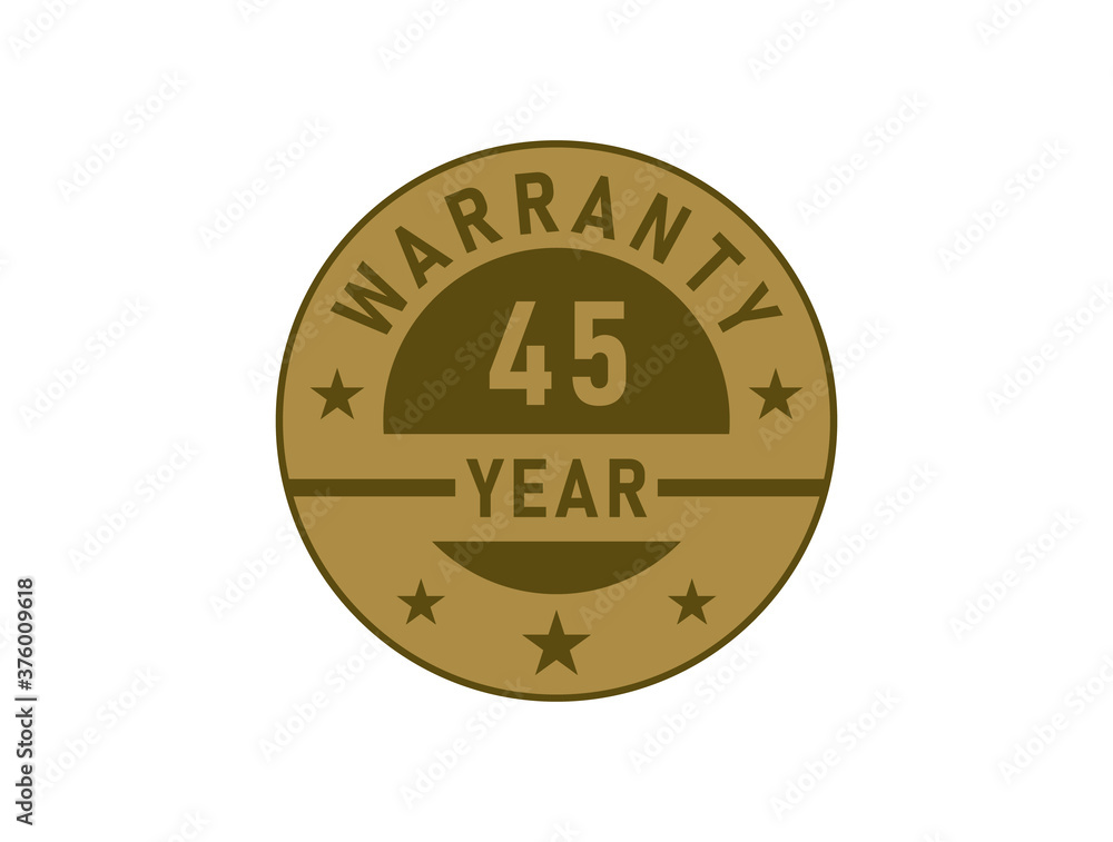 45 years warranty golden badges isolated on white background. Warranty label