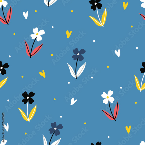 Seamless pattern with cartoon flowers. for fabric print, textile, gift wrapping paper. colorful vector for kids, flat style