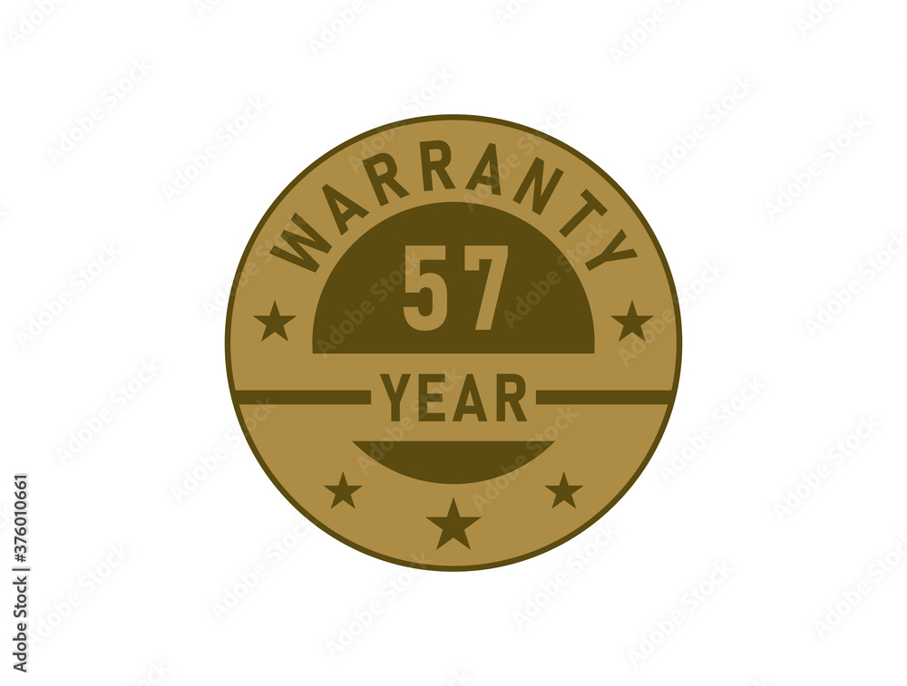 57 years warranty golden badges isolated on white background. Warranty label