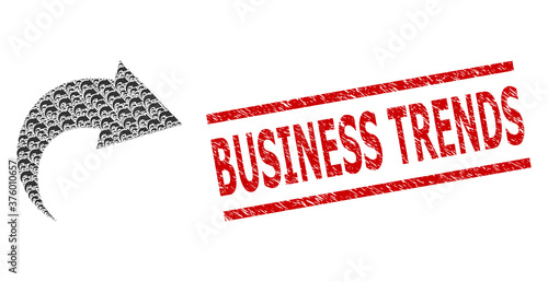 Recursion mosaic redo and Business Trends rubber stamp. Vector mosaic is done from randomized redo elements. Stamp includes Business Trends title between parallel lines.