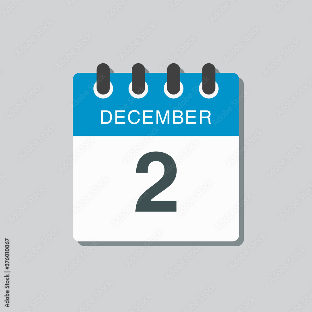Calendar icon day 2 December, template icon day Calendar icon day 2 December, template icon day
