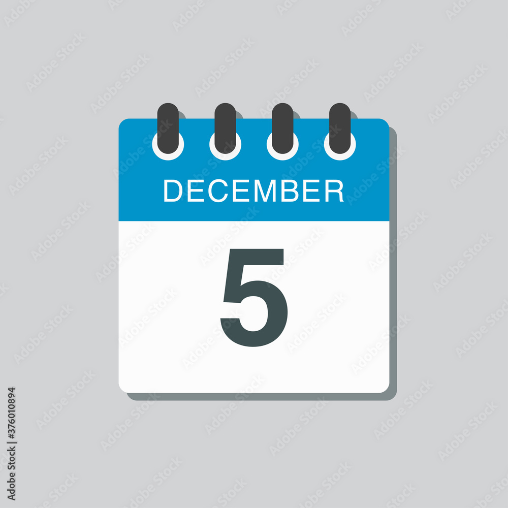 Calendar icon day 5 December, template icon day Calendar icon day 5 December, template icon day
