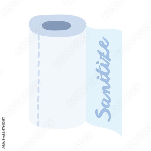 sanitize campaing lettering in paper roll flat style