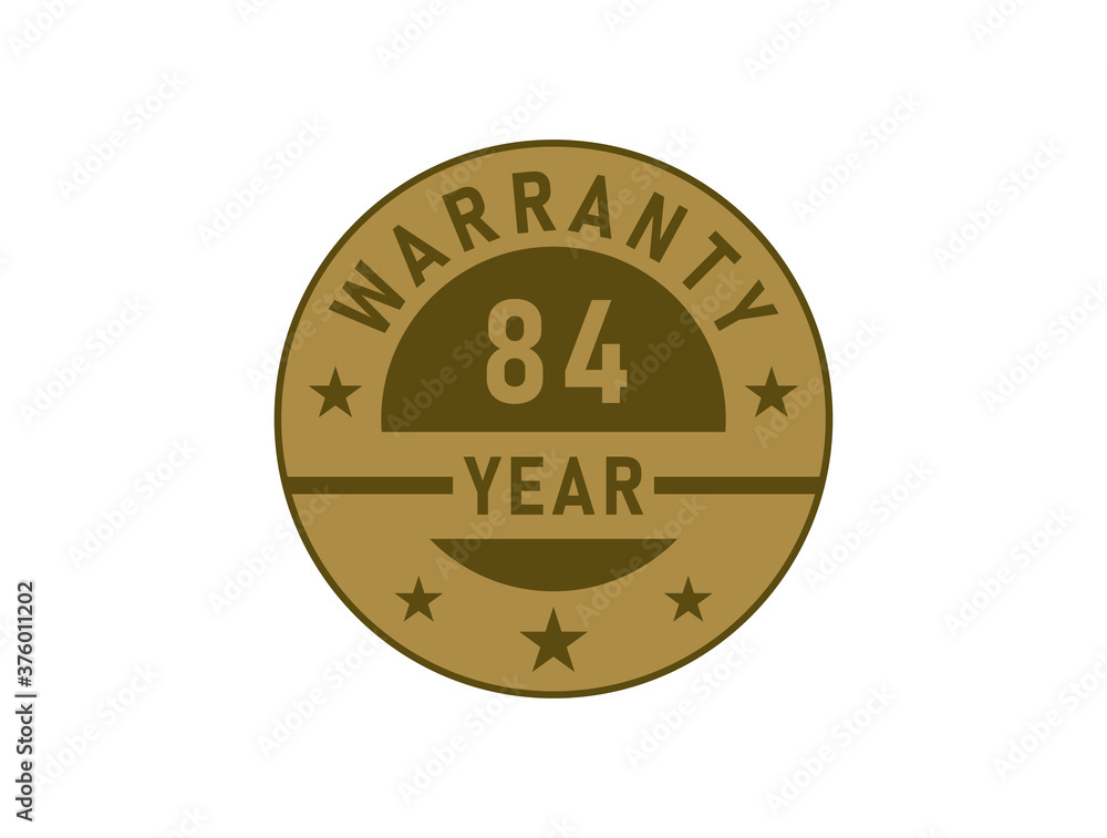 84 years warranty golden badges isolated on white background. Warranty label