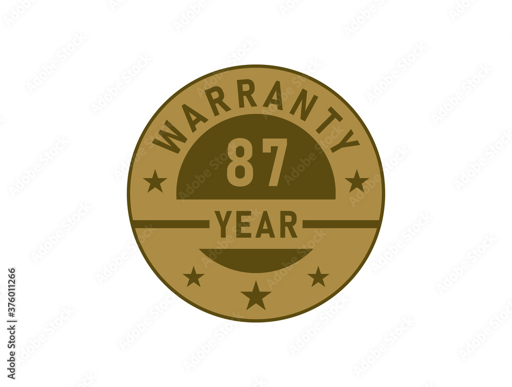 87 years warranty golden badges isolated on white background. Warranty label