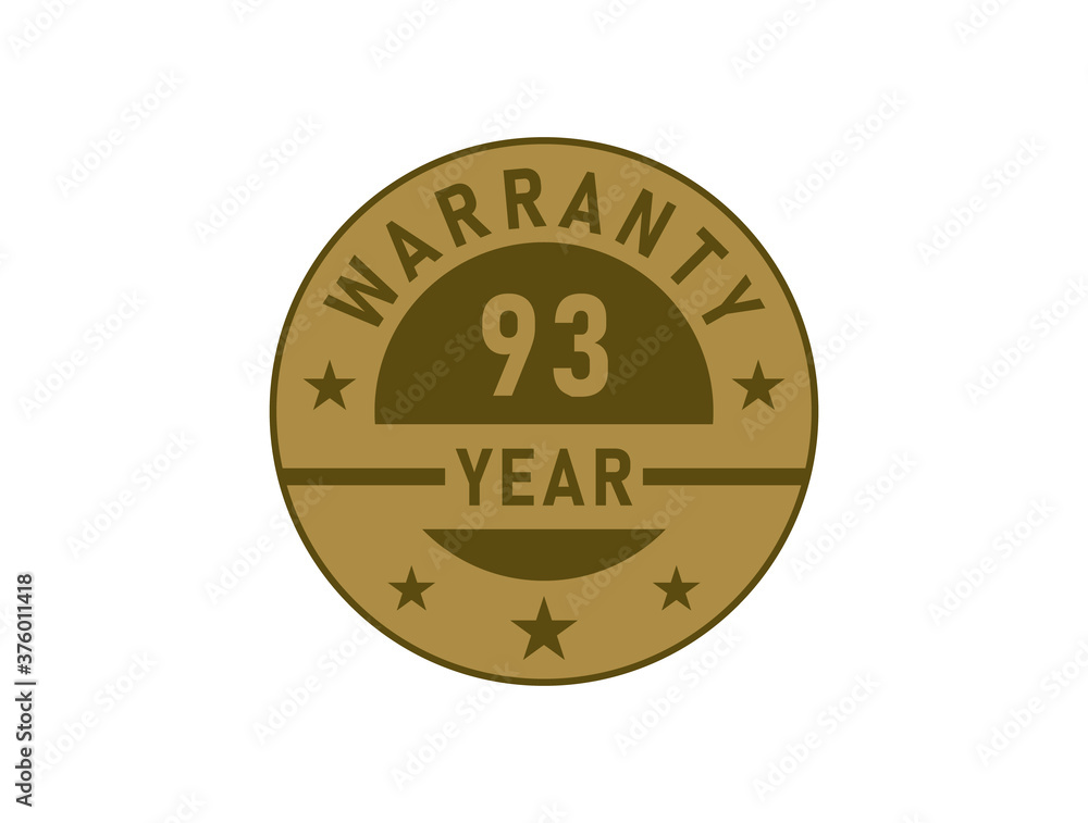 93 years warranty golden badges isolated on white background. Warranty label
