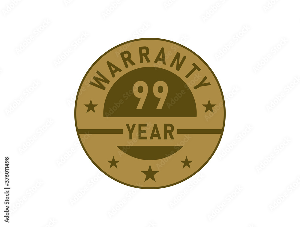 99 years warranty golden badges isolated on white background. Warranty label