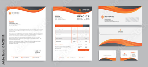 Modern abstract orange corporate identity branding stationery theme design template
