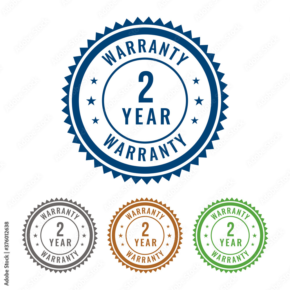 Youthful 2 Year Warranty 4 Colored Seal, Stamp, Badge, Sign isolated on white background. Vector badge 
