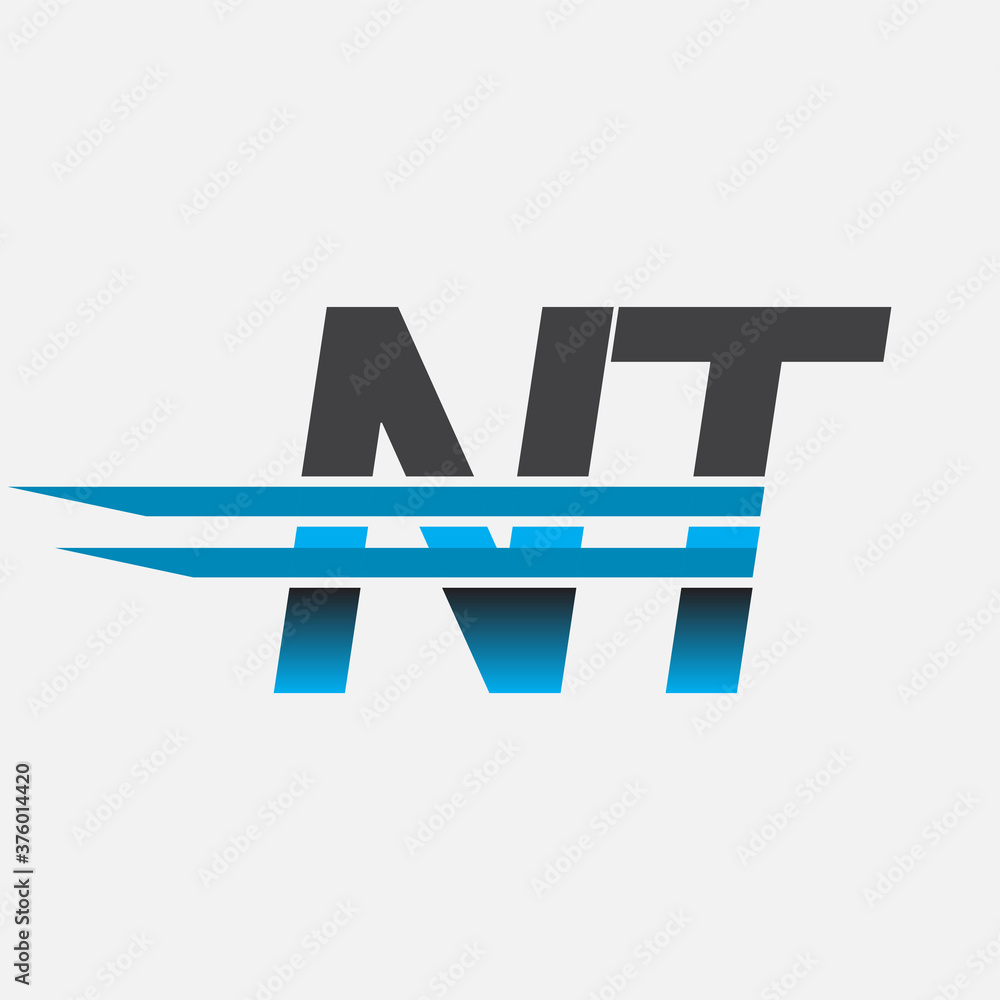 initial logo NT company name colored black and blue, Simple and Modern ...