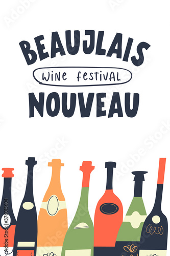Beaujolais Nouveau, poster of a wine festival in France. Vector illustration.