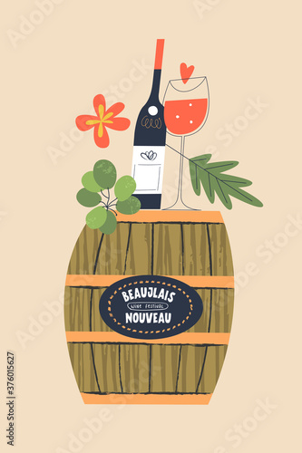 Beaujolais Nouveau, a festival of young wine in France. Vector illustration for the festival.