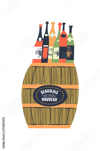 Beaujolais Nouveau, a festival of young wine in France. Vector illustration for the festival.