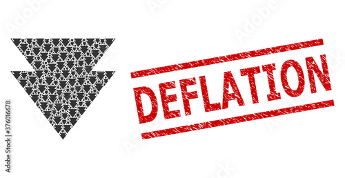 Recursive mosaic move down and Deflation unclean stamp. Vector collage is organized of recursive move down parts. Stamp includes Deflation title between parallel lines.