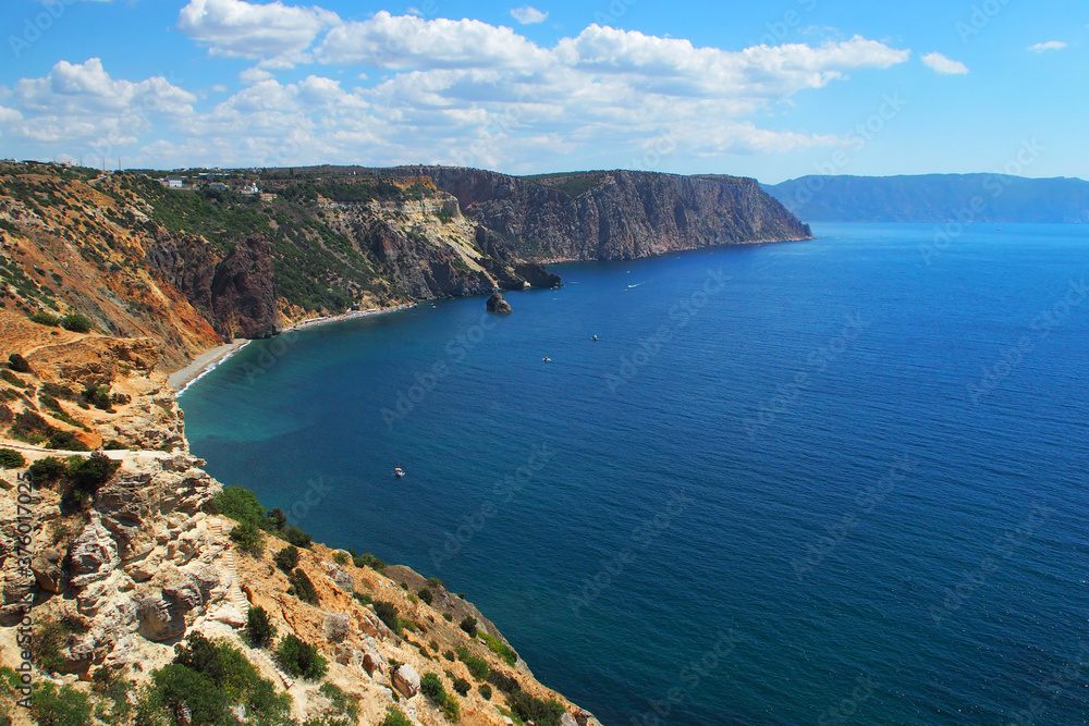 Landscape of the rocky sea coast. Cape Fiolent. Black sea. Crimea